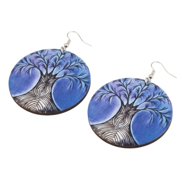 Fashion Jewelry Jewelry - Wood Blue‎ Round Earrings